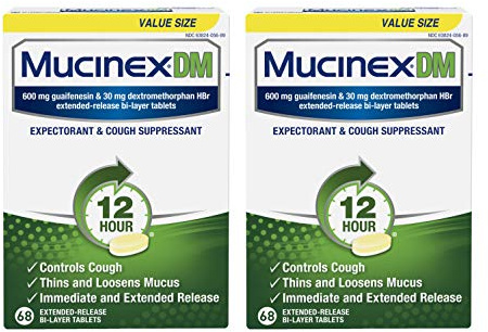 Mucinex DM 12 Hour Cough and Chest Congestion Medicine, Expectorant & Cough Suppressant, Powerful Symptom Relief, Extended-Release Bi-Layer Tablets, Multi, 136 Count, Pack of 2