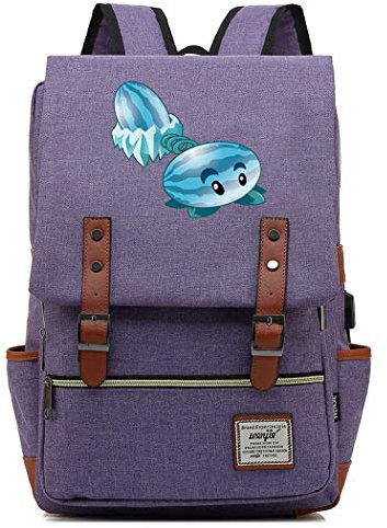 WANHONGYUE Jeu Plants vs. Zombies Étudiants Sac d'école Cartable Vintage Rucksack Sac à Dos pour Ordinateur Portable 15,6 Pouces avec Port de Chargement USB Purple / 2