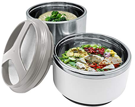 NERTHUS Termo para sólidos de Doble Pared de Acero Inoxidable de 1,5 Litro de Capacidad, 18/8, INOX/Blanco, 1500ml (FIH 729)