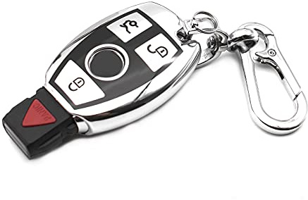 INFIPAR Fit for Mercedes Benz C E S G M CLS CLK G R Class Sprinter 300 Series TPU Key Fob Remote Cover Case Shell Glove Pouch Holder Protector Keyless Entry Sleeve Accessory, w/Key Chain, Silver