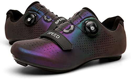 GZQIAWY Fahrradschuhe Herren Damen Outdoor Sport Geschwindigkeit MTB Erwachsene Mountainbike Turnschuhe Rennradschuh Flache Straßenklampe Farbe lila-Straßenboden 41