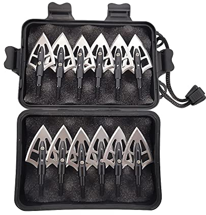 HNZMDY 12 Stück Bogenschießen Jagdspitzen 100 Grain Pfeilspitzen mit Fall Metall Broadheads Punkte für Armbrustbolzen Carbonpfeile Schießen (12pcs)