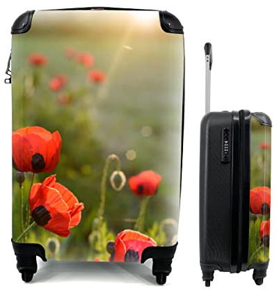 MuchoWow© Koffer Handgepäck Trolley Rollkoffer Kleine Reisekoffer mit 4 Rollen - Mohnblumen bei Sonnenuntergang - Cabin Size < 55x40x23 & 55x40x20 cm - Fotokoffer - Kabinenkoffer - Boardgepäck