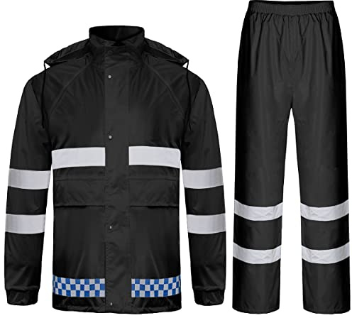 Oralidera regndräkt jacka och byxor set för män utomhus camping arbetskläder vattentät regnuppsättning 2 delar regnrock med huva och regnbyxor, Svart, XXL