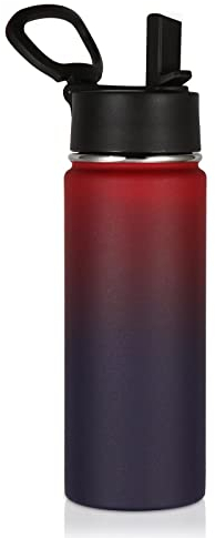 Volhoply 530ml 18oz Kids Insulated Water Bottle, Stainless Steel Water Bottles with Straw Lid, Wide Mouth Double Wall Vacuum Sports Travel Flask for Cold Drink (Red Purple,1 Pack)