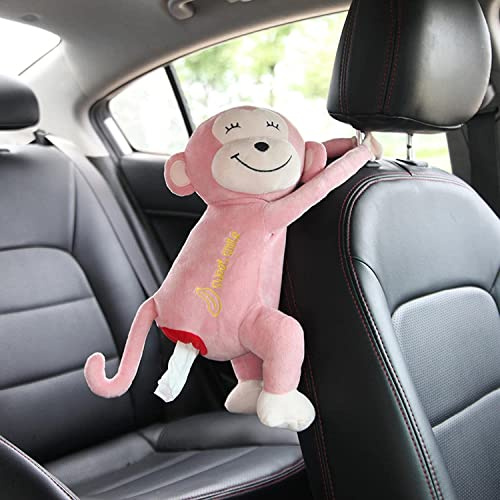 ARSBORUI Taschentuchbox AFFE Taschentuchspender Auto Serviettenbox Niedliche Auto Taschentuchbox Kosmetiktücherbox Hängende Plüsch AFFE Taschentuchhalter Kreative Tier Monkey Tissue Box (Rosa)