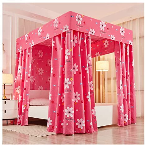 Betthimmel Moskitonetz mit Baldachin for Einzelbett, geeignet for Schlafzimmer mit Einzelbett und Doppelbett, dekorativer Bettvorhang, mit Metallhalterung (Color : Pink, Size : 120X200cm/47X79inch)
