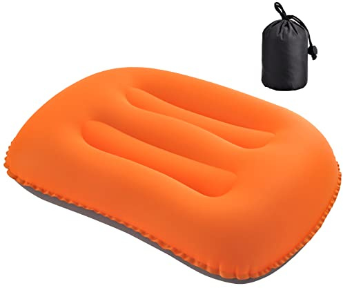 SUTAFOR Aufblasbare Camping Kissen 80g Ultraleicht Reisekissen Aufblasbares Strandkissen Luftkissen für Outdoor, Wandern 46x30 cm (Orange)