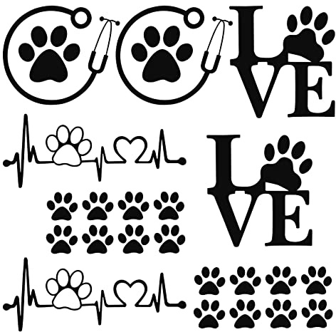 GORGECRAFT 8 Bögen Herzschlag-Auto-Aufkleber Selbstklebend Wasserdicht Liebe Mit Pfoten Schwarzes Herz Hund Auto-Kunststoff-Aufkleber Für Stoßstange Computer Wand Jede Saubere Glatte Oberfläche