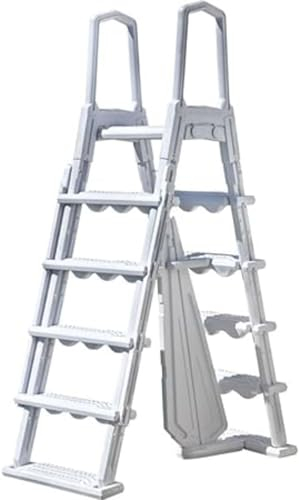 poolomio® Sicherheitsleiter 138 cm für Aufstellbecken mit Plattform | Poolleiter 2x4 Stufen aus stabilem Kunststoff | geeignet für Pools mit 120 und 132 cm Höhe