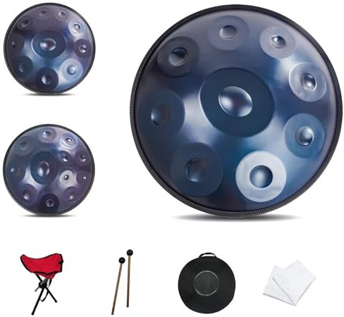 LXHGVKHJ Handpan Drums Instrument - 55cm 9/10/ 12 Noten - Stahl Zungentrommel Für Erwachsene - Handpan Mit Ständer, Schlägeln Und Tragetasche, 432Hz/440Hz (Color : Silver_12 Notes, Size : 440Hz)