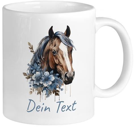 GRAZDesign Tasse Pferd mit Namen personalisiert, Namenstasse für Kinder und Erwachsene, Kaffeebecher weiß Keramik 330ml