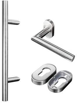 METALUSTIC Stangengriff Stoßgriff 400/600 MM, Edelstahl, Konstruktion: schief, Türgriff, Stossgriff für Haustür, verschiedene Größen, Griffschaft aus Edelstahl 8 MM X 165 MM