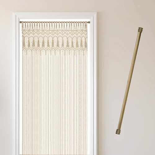Cozyor Makramee Vorhang + Klemmstange 70-120 cm ohne Bohren Türvorhang Fenstervorhang 132x200cm Raumteiler, Wandbehang & Boho Deko beige Gold, Hochzeit, Wohnzimmer