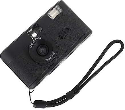 CAXUSD Appareil Photo à Film Rétro Portable en Abs Noir Flash Intégré Réutilisable sans Batterie Photographie sur Film