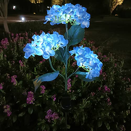 BomKra Solarlampen für Außen Garten Deko, Solar Hortensie Blumen Lampe, Gartenleuchten Solarleuchten für Außen IP65 Wasserdicht, Solar Hydrangea Gartendeko für Draußen, Balkon Deko Garten (Blau)