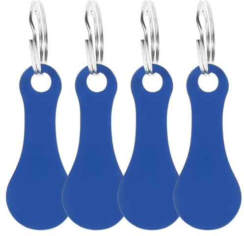 SHINEOFI 4pcs Trolley Token Keychain, Trolley Cart Token Key Ring Mini Shopping Cart Coin Keychain Portable Small Quarter Holder for Grocery Shopping Blue