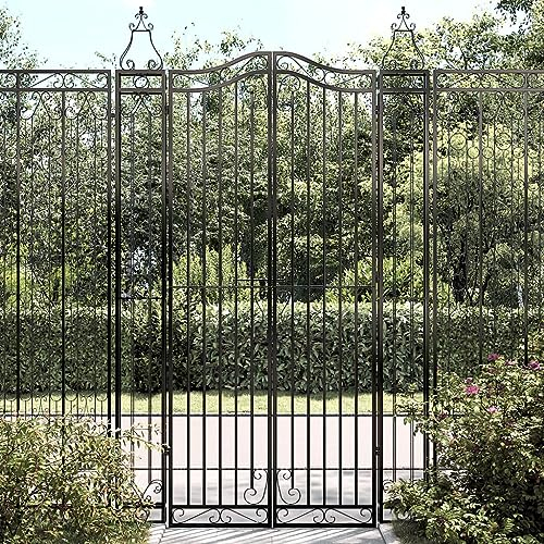Iiaky Cancello da Giardino Nero 121x8x200 cm in Ferro Battuto,Cancello da Giardino,Porta da Giardino,in Acciaio zincato con Serratura,Maniglia e Chiave,Robusto e Durevole