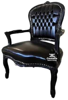 CasAmin Home & Living Chaise à accoudoirs style Louis Style rétro baroque Rococo Noir