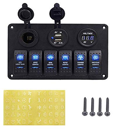 MUEOSI Panneau de commutation universel for voiture, voltmètre 12 V, double USB, accessoires, for bateau, caravane, camping-car, interrupteurs d'affichage numérique électriques tableau électrique(6gan