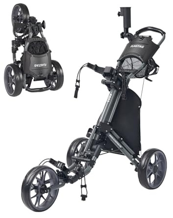 FLAGTAG Golf Push Cart 3 Wheel,Foldable Golf Push Cart,Golf Bag Cart with Foot Brake,Umbrella Holder, Cup Holder, Storage Compartment