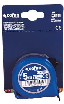 Cofan Flexómetro estándar | Carcasa resistente de ABS | Botón de bloqueo | Gancho no magnético | Cinta métrica | Funda antichoque (1, 5 m x 25 mm)
