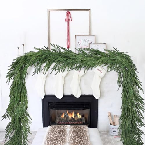 Fomlily Christmas Norfolk Pine Garland - 9ft Artificial Greenery Garlands Norfolk Pine Leaves Real Touch Garland for Christmas Holiday Mantle Fireplace Table Home Decor (9Ft)