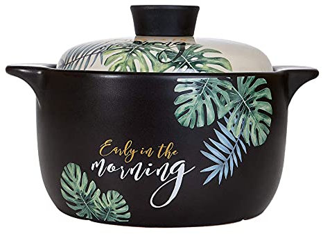 YBAAKZIIR cazuela con Tapa, Cazuela de cerámica con Tapa, Olla for Sopa, Cacerola for estofado, cazuela de Barro, Olla de Barro, Olla for estofado Saludable, Plato con diseño de Hojas Verdes