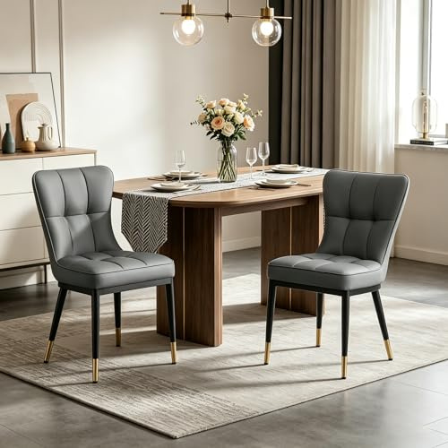 Bekrvio 200KG Belastbar Esszimmerstühle 2Er Set, Kunstleder Stühle Esszimmer（8cm dick）, Einteiliger Metallbeinen Küchenstühle Mit Lehne, Leichter Luxus-Polsterstuhl Fü Küche Esszimmer Wohnzimmer