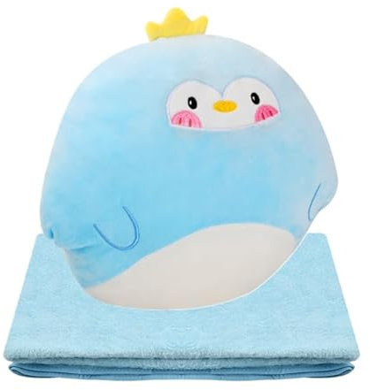Dokeno Coperta da Viaggio, Coperta e Cuscino, 3 in 1, Cuscino Pinguino Coperta, Cuscino da Abbracciare per Aereo, Auto, Viaggi, Campeggio, Ufficio, Bambini, Adulti