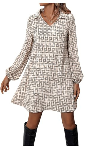 SweatyRocks Blusenkleid Damen Langarm Pulloverkleid Elegant Midikleid A Linien Kleid Herbst Kleid Mit Kragen Winterkleid Kurz Aprikosenfarben S