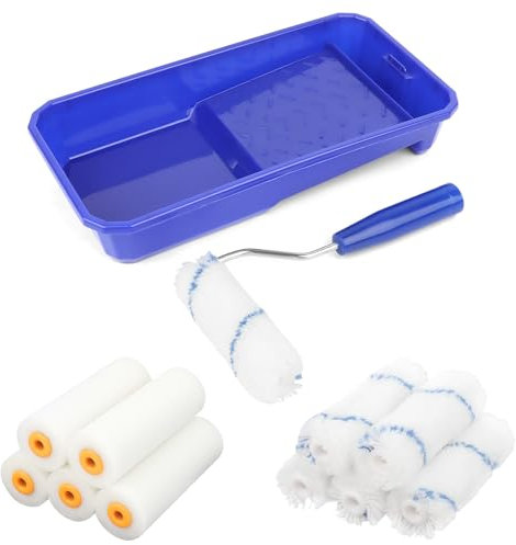 ELEPRUC Farbroller Wandfarbe, 12 Teilig Farbwalze Set Klein mit Malerrolle + Farbwanne +Griff, Lackrollen Für Lacke, Maler Set, Malerzubehör, Malerwalze für MöBel Malerei und Renovierung(Blau)