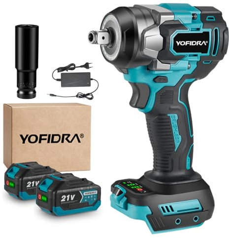 Yofidra Cordless Impact Wrench 1/2 - 800Nm Brushless Impact Gun with 2x3000mAh Batteries, Fast Charger & 21mm Sleeve, 5-Speed & LED Light Impact Driver for Car Repair, Tyre Change & DIY
