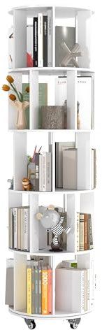 Suuiwau 360°rund drehbares bücherregal kinder, 5 etagen Weiß Holz Bücherregal,Multifunktionaler Ecke Bücherregal Geeignet für Kinderzimmer und Wohnzimmer, 46×46×165 cm