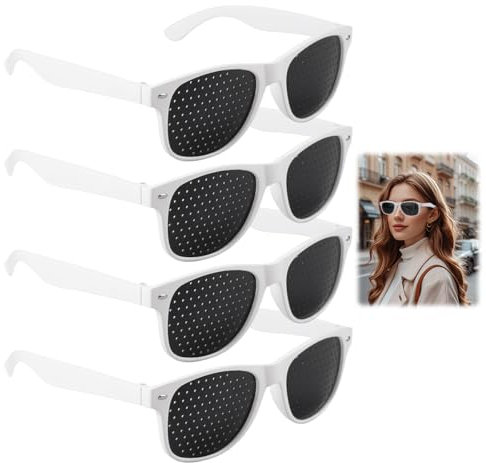 4er Set Rasterbrille Augentraining,Lochbrille Augentrainer,PC-Material,Leichtgewicht,Gitterbrille mit faltbaren Bügeln,Komfortable Multidot Brille,Pinhole Glasses für Augentraining zur Entspannung