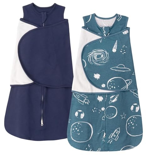 ZIGJOY Sovsäck swaddle 1,0 Tog baby bärbar filt 100 % bomull baby swaddle filt för nyfödda 6-12 månader för pojke flicka, rymd och blå