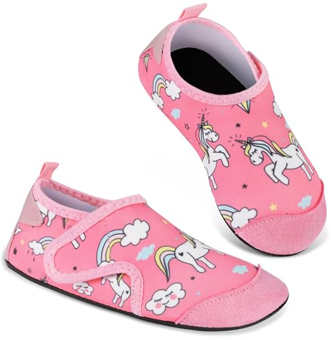 AOOSU Scarpe da Acqua per Bambini, Bambino Bambina Scarpe da Spiaggia, Scarpe da Immersione Bambino, Antiscivolo ad Asciugatura Rapida per Immersioni Bagno Surf Nuoto (Arcobaleno)