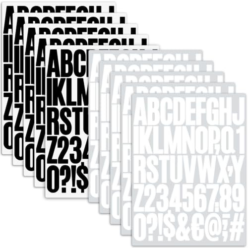 NISENTIA 10 Blätter Klebebuchstaben Wetterfest, Buchstaben Aufkleber Klebezahlen Wetterfest Buchstaben Zahlen Sticker Schrift Aufkleber Buchstabenaufkleber Groß Weiß Schwarz für Postkasten Schilder