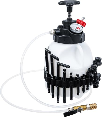BGS Diy 74264 | Getriebeöl-Befüllgerät | Handpumpe | 12 Adapter | 3 l | Schlauchlänge 1,5 m | Behälter mit Füllstandskala | für verschiedene Fahrzeughersteller