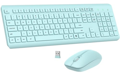 Tastiera e mouse wireless, tastiera e mouse ergonomici silenziosi, lunga durata della batteria, mouse ottico, 2,4 G, senza lag, tastiera per computer, Mac, laptop, PC, Windows (verde)