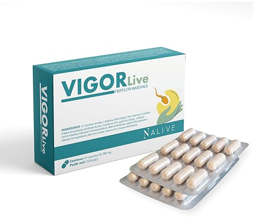 VigorLive – Complément Fertilité Homme – L-Carnitine, Arginine, DHA, Zinc, Vitamines D, E, B12 – Soutien Sperme & Santé Reproductive Masculine – Fabriqué en Italie – 30 Gélules