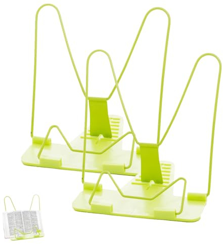 Support de Livre en Métal Réglable,2 Pièces Support de Livre de Cuisine,Support de Lecture Multifonction en Métal,Porte-Livre en Métal Pliable,Convient à la Maison,l'école et à la Bibliothèque,Vert