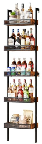Weinregal Wand Flaschenregal Bar Regal Wand mit Zäunen, 5-stöckig Weinhalter Metall&Holz Hängende Getränkeregal Aufbewahrungsregal für 50 Flaschen,Ideal für Bars,Weinkeller,Restaurants 43.9x20x174 cm