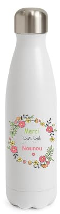 Botella isotérmica de 750 ml Gracias por cualquier niñera - Botella de acero inoxidable blanco personalizada - Regalo original fin de año - Asistente maternal, regalo de agradecimiento niñera