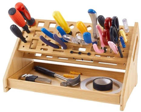AHANDMAKER Organizer per cacciaviti in bambù Supporto per utensili manuali da tavolo e supporto per attrezzi di riparazione Banco da lavoro Rack da tavolo per cacciaviti, forbici piccoli strumenti di