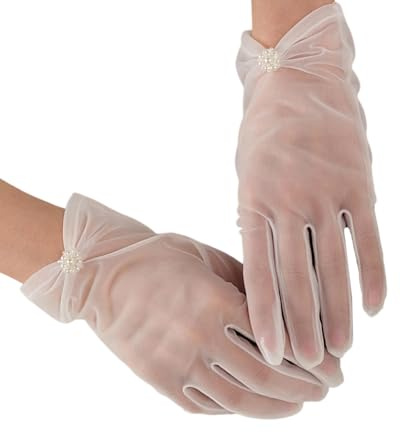 Cnrfeoap Kurze Brauthandschuhe mit Perlen und Perlen, durchsichtig, Hochzeitszubehör für Braut, Zeremonie, Verkleidung, Braut-Handzubehör, milchig, One size