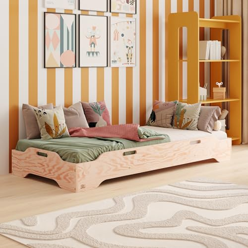 smartwood Stapelbett 90x200 cm mit Lattenrost, aus Holz, Holz, TILA 8 | Kinderbett, Belastbar bis 230kg, Kompatibel mit TILA-Serie Betten, FSC-Kiefernsperrholz, abgerundete Kanten, Einfache Montage