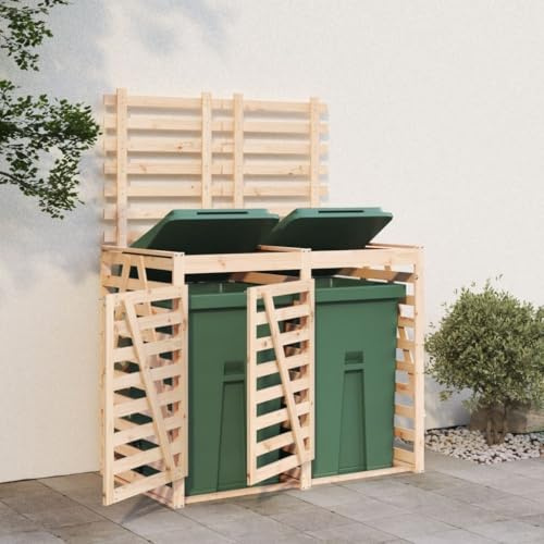 Mokuyary Abri pour Poubelle Double sur roulettes Bois Massif de pin, Abri de Jardin Cache pour poubelles, Conteneur d'extérieur Coffre de Rangement