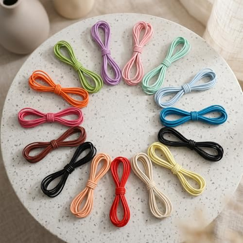 SULIKJHUI 32 Yards 2mm Elastic Cord, Stretchable Beading String, DIY Crafts | 15 Pcs 6.6ft/Piece, for Bracelets & Jewelry Making, Sewing, No-Slip Heavy, Duty Rubber Rope