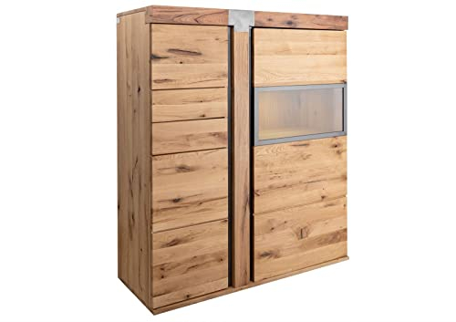 MASSIVMOEBEL24.DE | NEW Amsterdam Highboard aus Massivholz #05 Wildeiche/Zerreiche - Eiche Natur, geölt Modern-Stil 110x45x142 cm massives Highboard